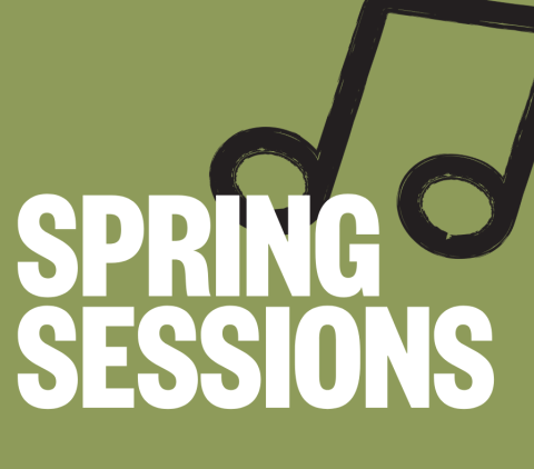 Text: Spring Sessions. Music icon