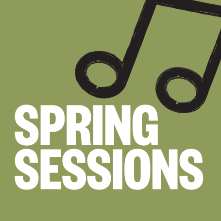 Text: Spring Sessions. Music icon