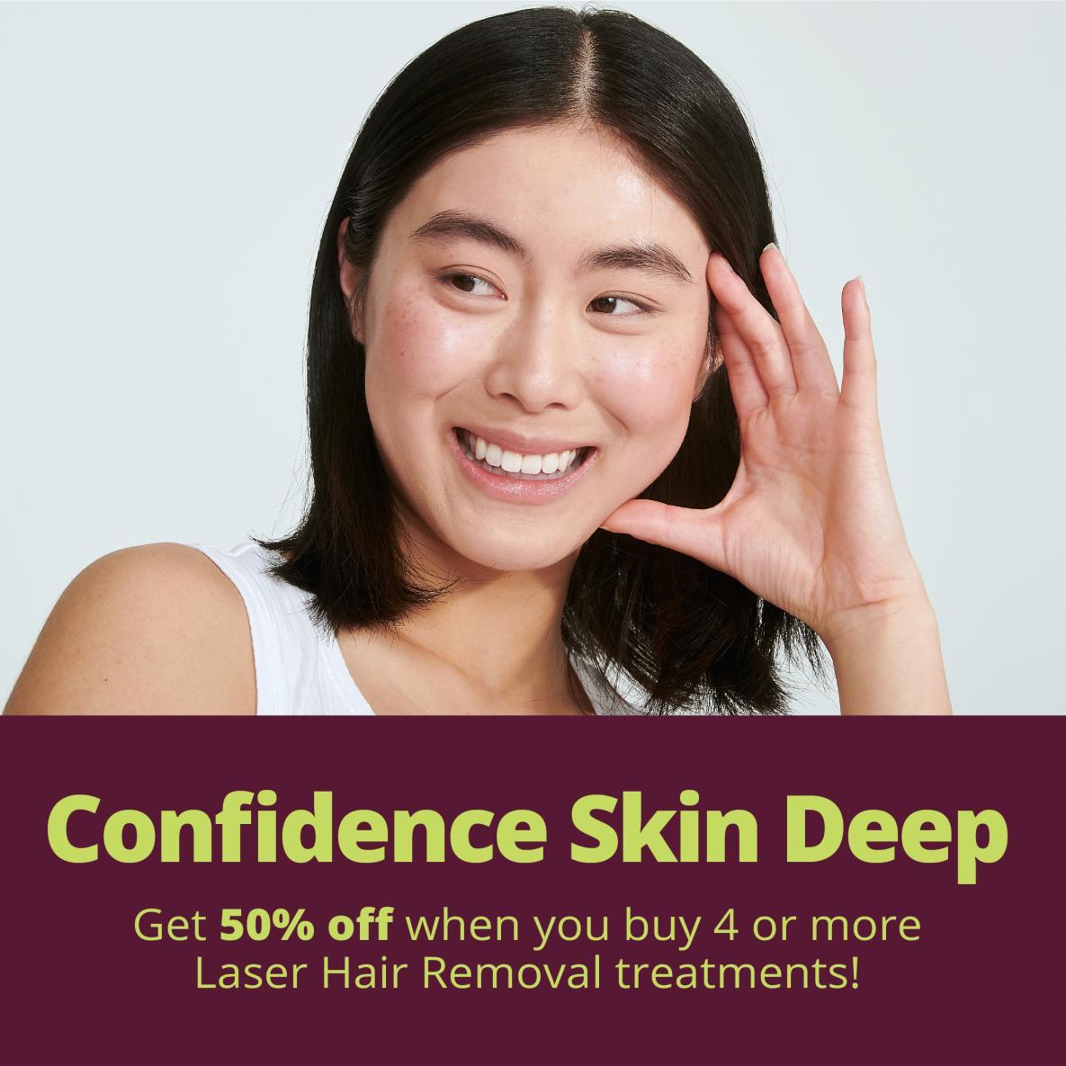 Woman with hydrated skin. Text 'Confidence Skin Deep'