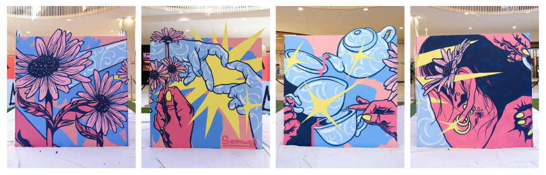 Artist Mural Cube (flowers, teacups, sparkles and woman)