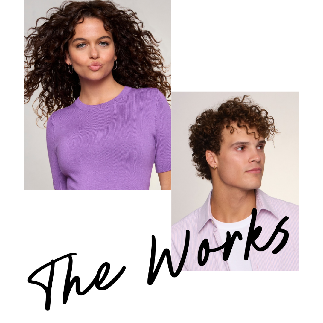 Images of a man and woman with haircuts. Text: The Works