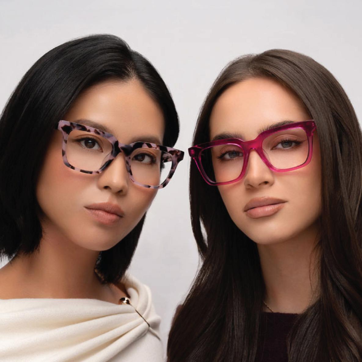 Two women wearing signature Serge frames from Oscar Wylee