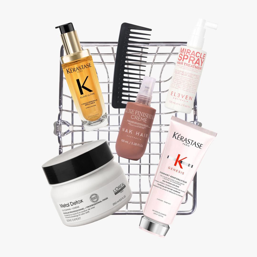 Basket with hair products in it from Hairhouse