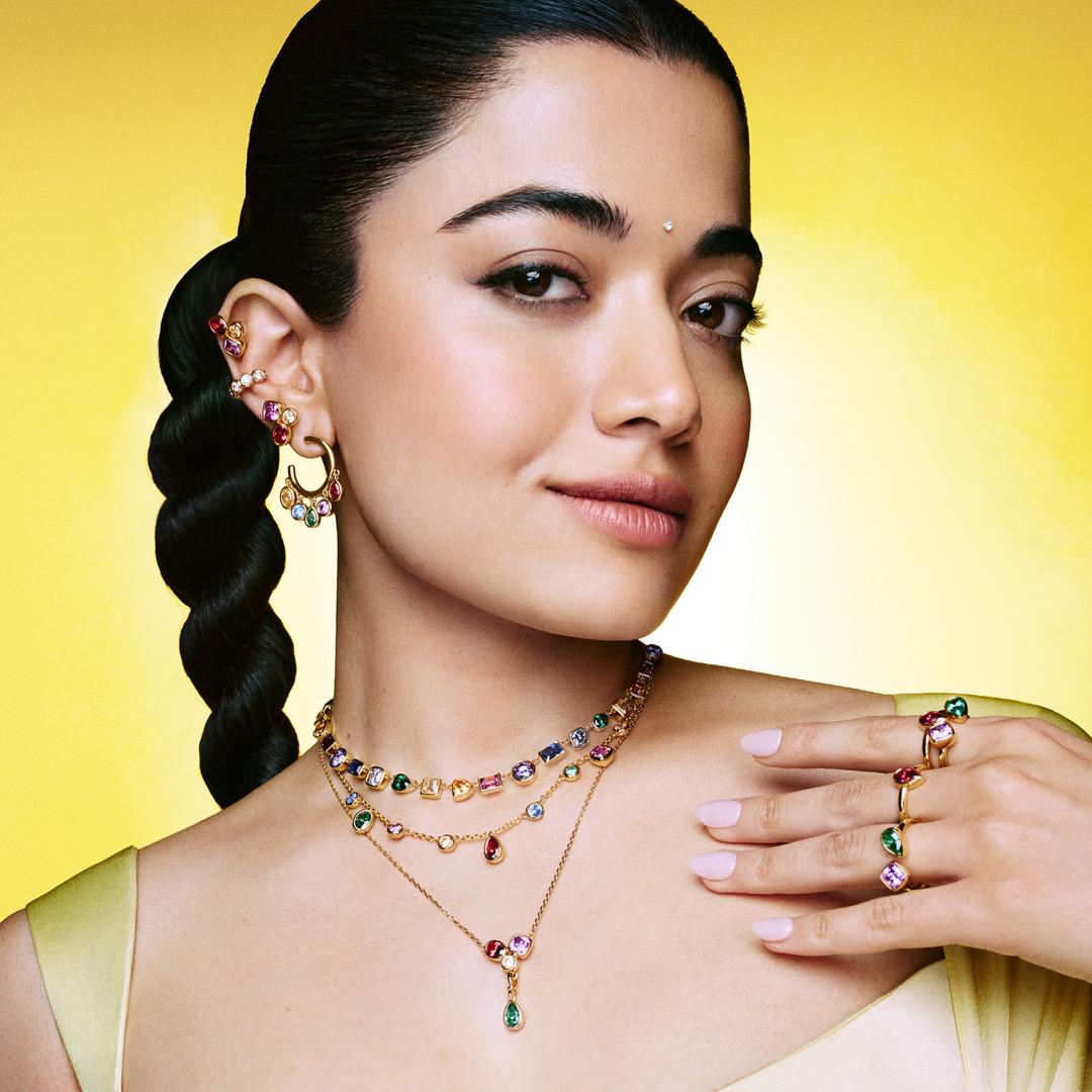 Woman wearing Swarovski jewellery